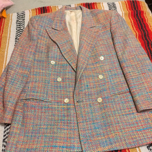 Vintage PBM Women’s Double-Breasted Silk Tweed Blazer Jacket Size 16 USA - Picture 2 of 10